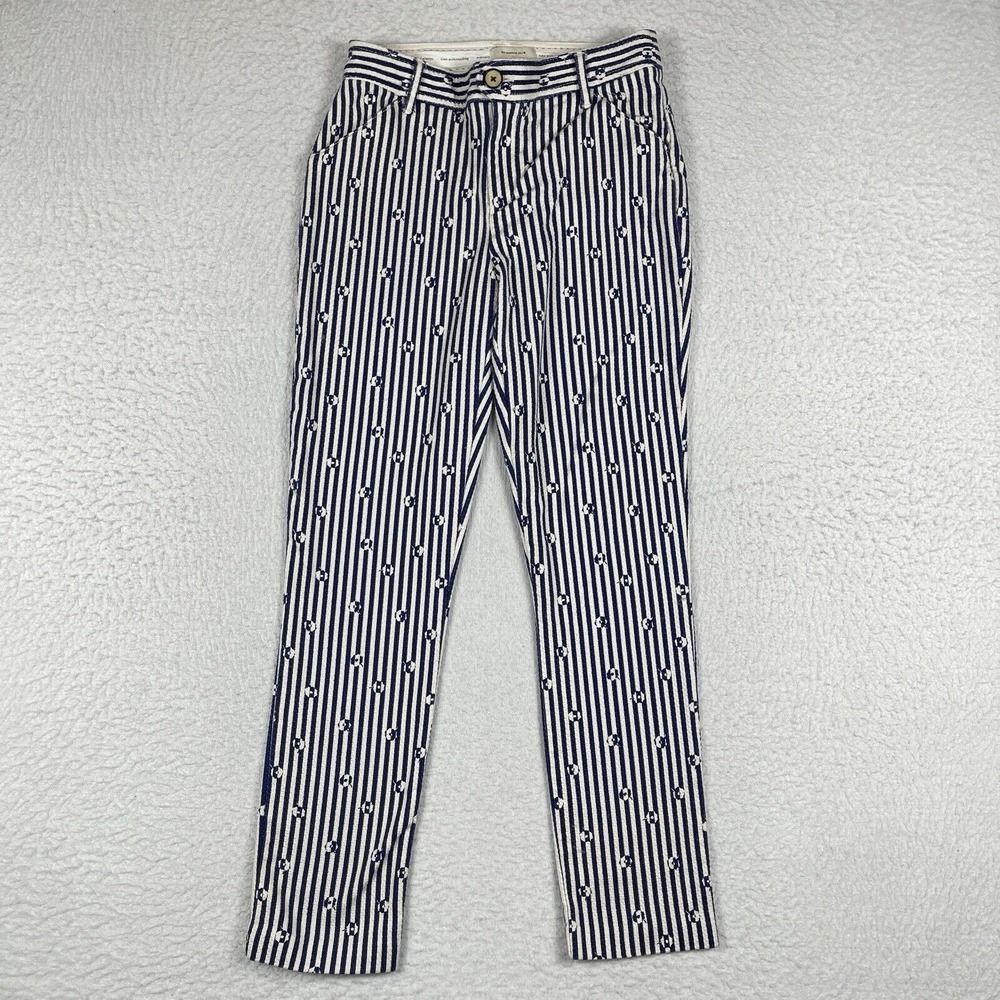 Anthropologie Pants Womens‎ 0 Blue White Striped Essential Slim Trousers Career